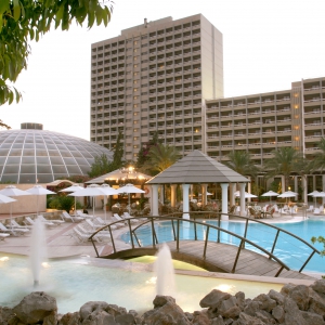 Exterior view from main outdoor swimming pools - Rodos Palace Hotel